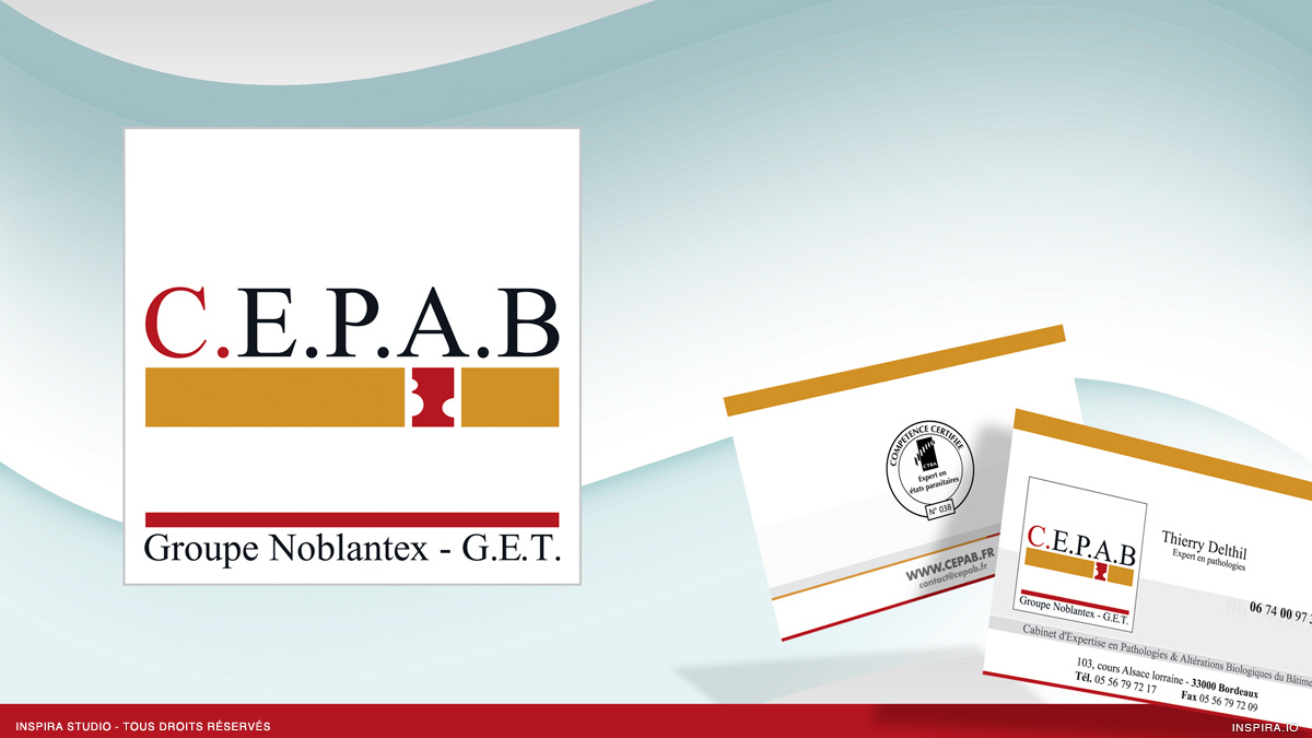 Design du logotype de la société CEPAB Aquitaine et déclinaison.