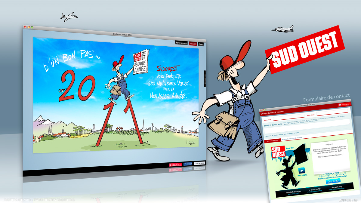Carte de voeux interactive sous forme de dessin animé pour le journal SUDOUEST (2011)