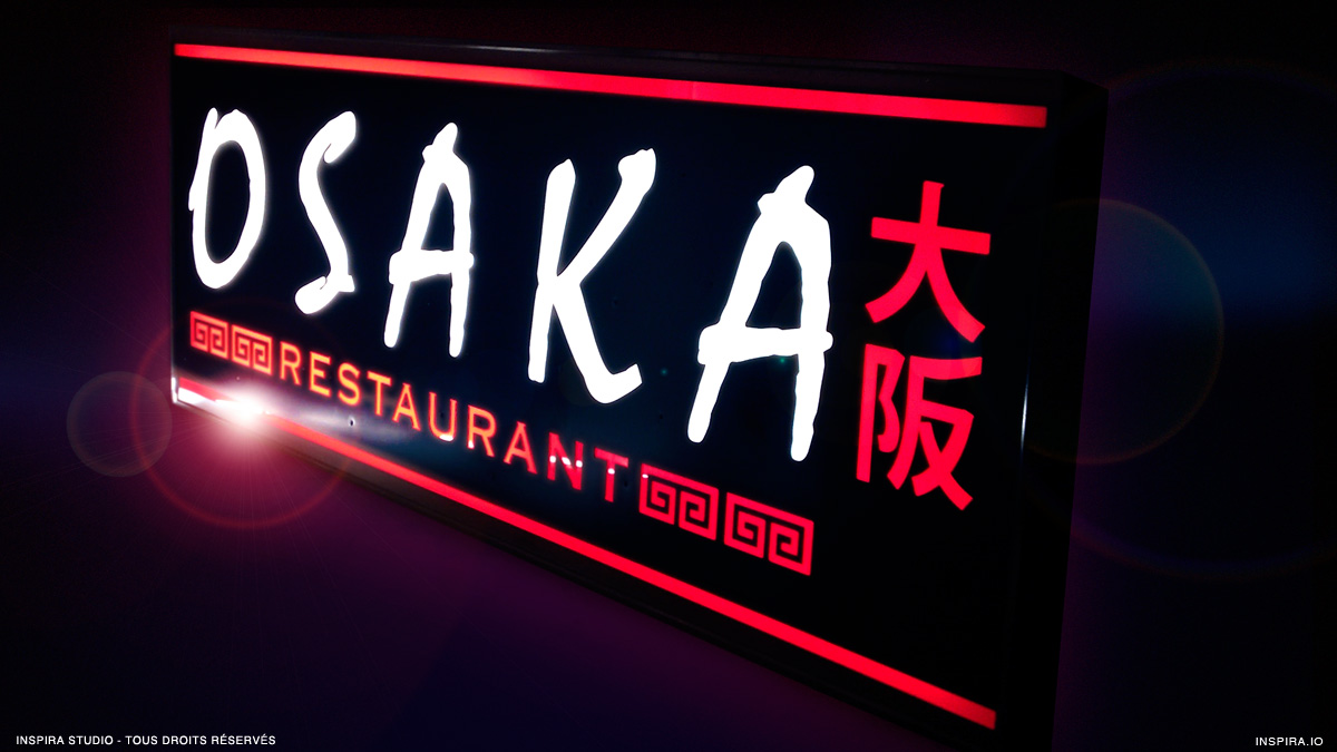 Conception de l'enseigne lumineuse du Restaurant Japonais Osaka situé à Mérignac (Gironde).