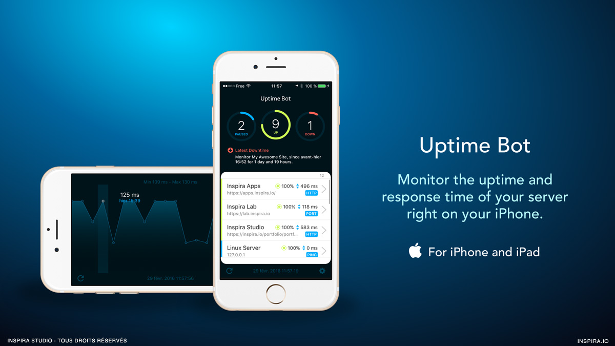Uptime Bot, l'application iPhone pour monitorer vos serveurs web (uptime, response times).